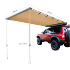 XRoad Toldo Camping — infografía dimensiones desplegadas y área de sombra cubierta