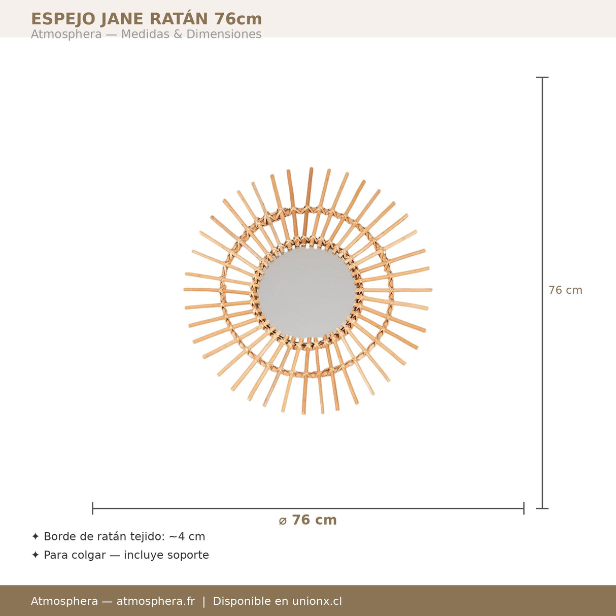 Espejo Jane Ratán 76cm dimensiones diámetro 76cm Atmosphera