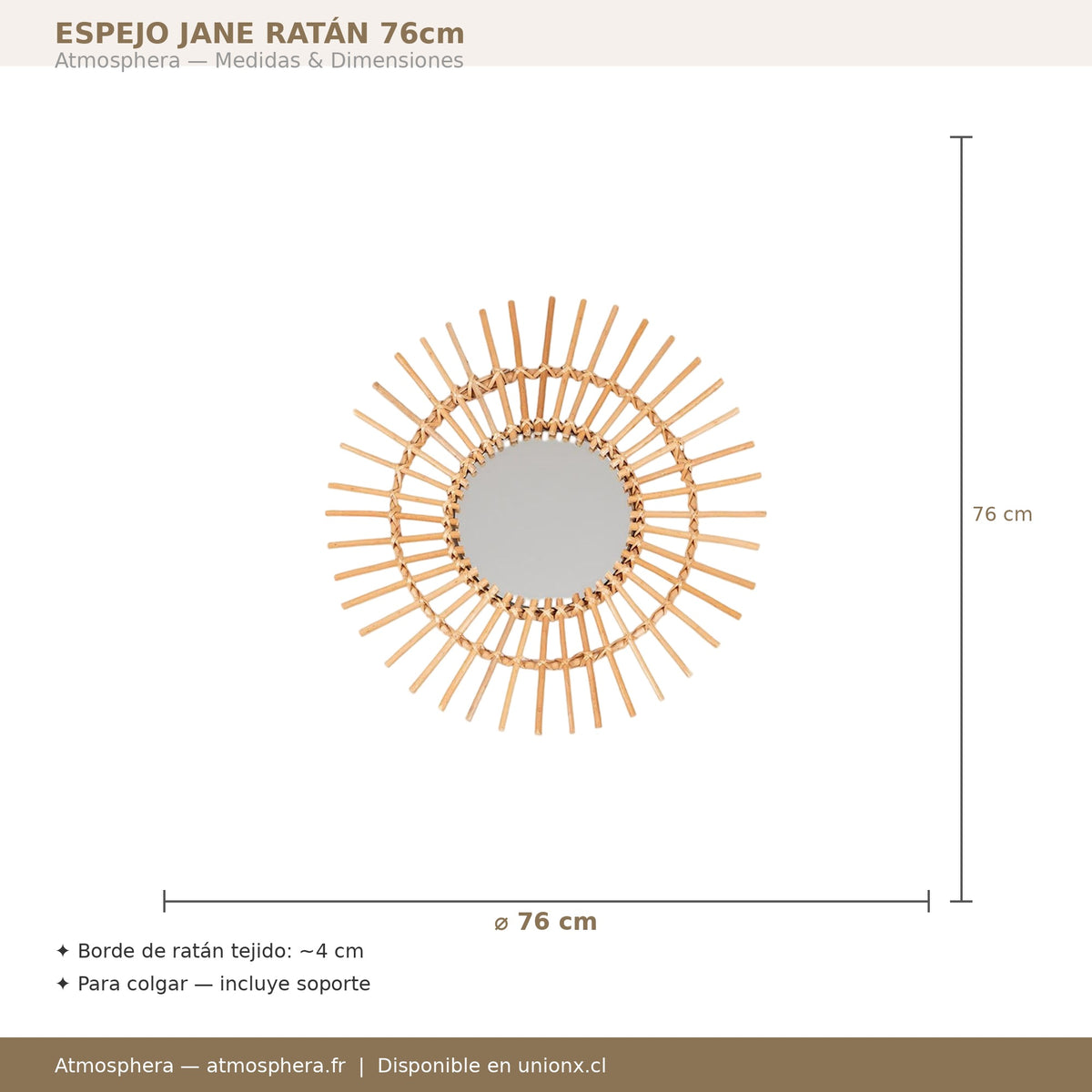 Espejo Jane Ratán 76cm dimensiones diámetro 76cm Atmosphera