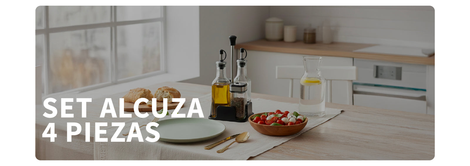 Set Alcuza 4 Pcs Aceite Vinagre Condimento con Soporte 5Five
