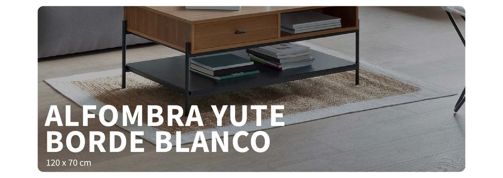 Alfombra de Yute Rectangular Borde Blanco 170x120 cm Atmosphera