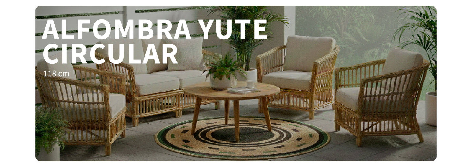 Alfombra de Yute Redonda Borde Negro Verde 118 cm Atmosphera