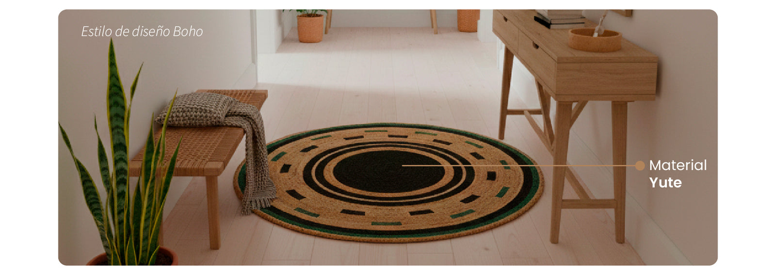 Alfombra de Yute Redonda Borde Negro Verde 118 cm Atmosphera