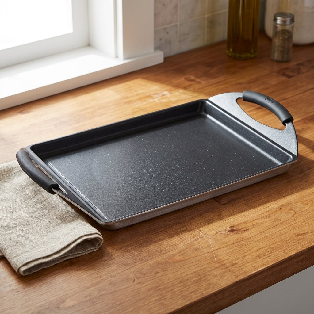 Plancha Aluminio Fundido 36cm Gravity Bergner — en uso