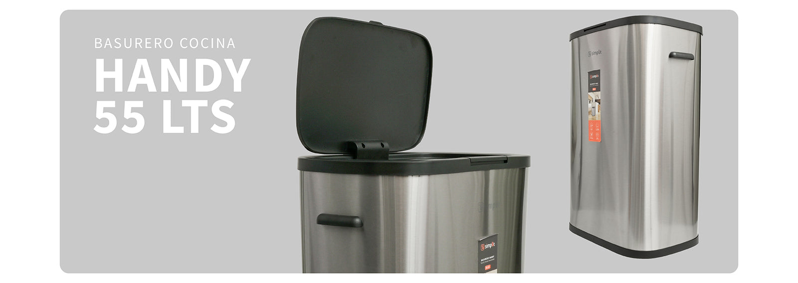 Basurero Cocina Handy 55lts Táctil Acero Inox Simplit