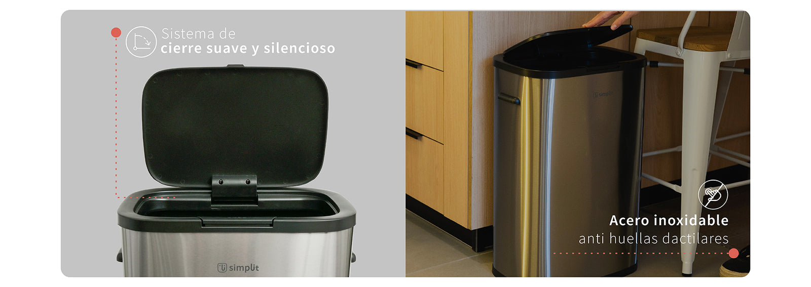 Basurero Cocina Handy 55lts Táctil Acero Inox Simplit