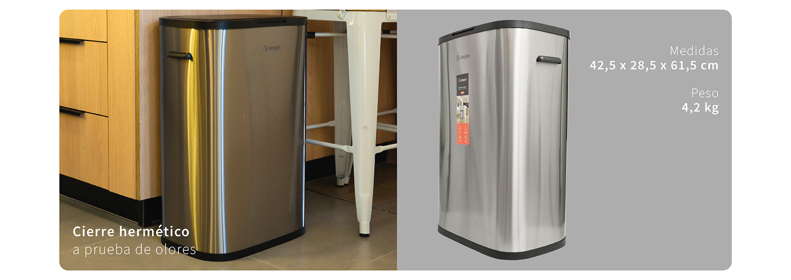 Basurero Cocina Handy 55lts Táctil Acero Inox Simplit