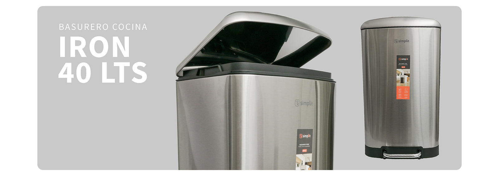 Basurero Cocina Iron 40lts Pedal Acero Inox Simplit