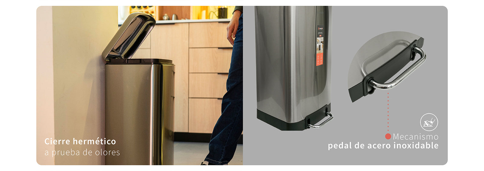 Basurero Cocina Iron 40lts Pedal Acero Inox Simplit