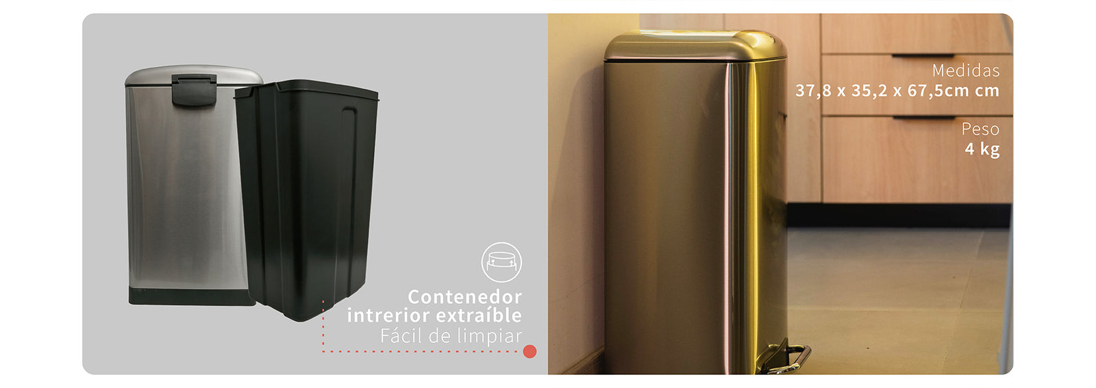 Basurero Cocina Iron 40lts Pedal Acero Inox Simplit