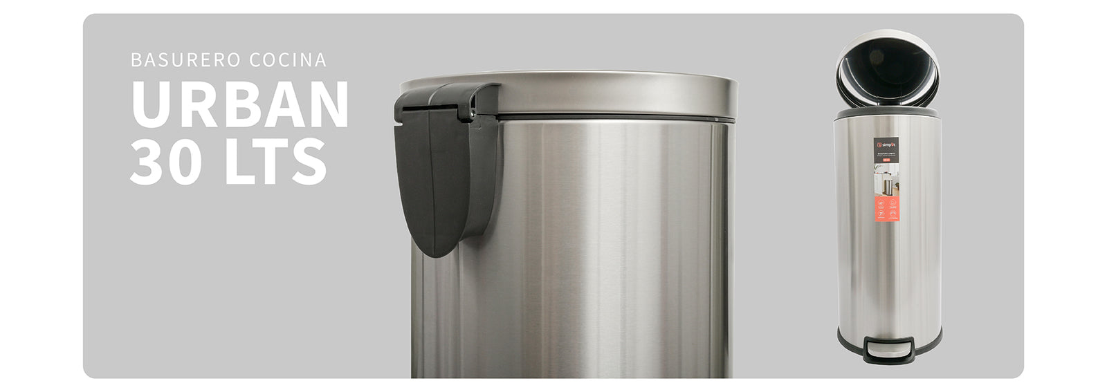 Basurero Cocina Urban 30lts Pedal Acero Inox Simplit