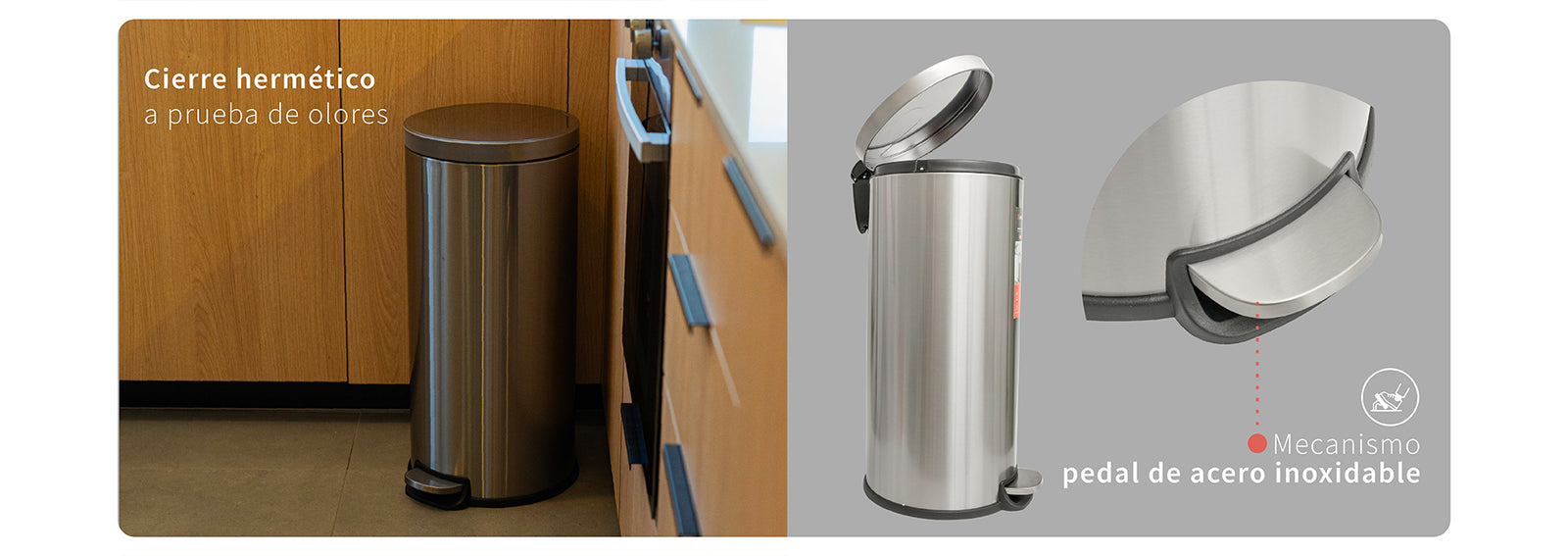 Basurero Cocina Urban 30lts Pedal Acero Inox Simplit