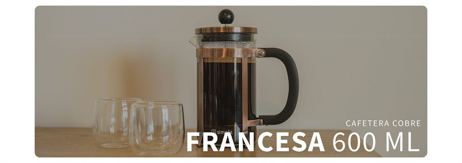 Cafetera Prensa Francesa Vidrio Cobre 600 ml Simplit