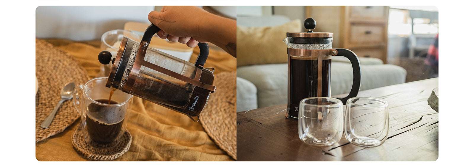 Cafetera Prensa Francesa Vidrio Cobre 600 ml Simplit