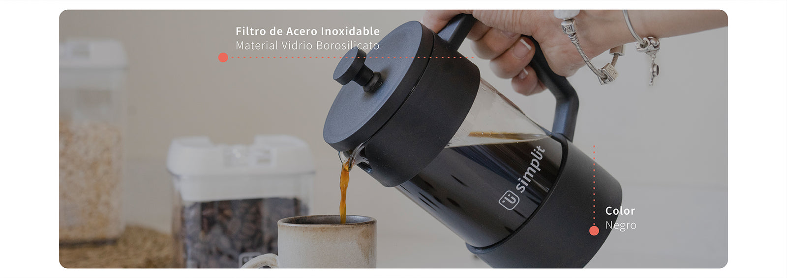 Pack Cafetera Francesa 600ml +Taza Doble Pared 300ml Simplit