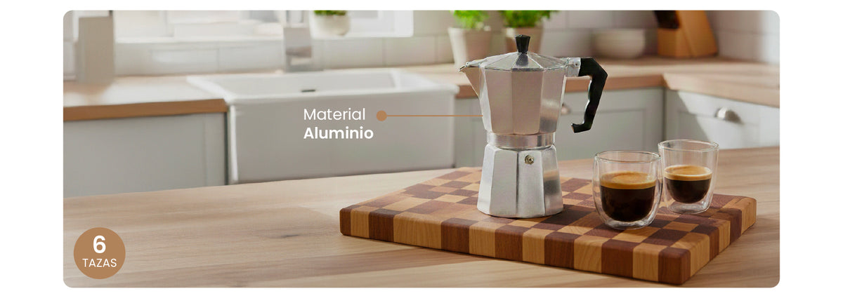 Cafetera Italiana Acero Inoxidable 6 Tazas Secret de Gourmet