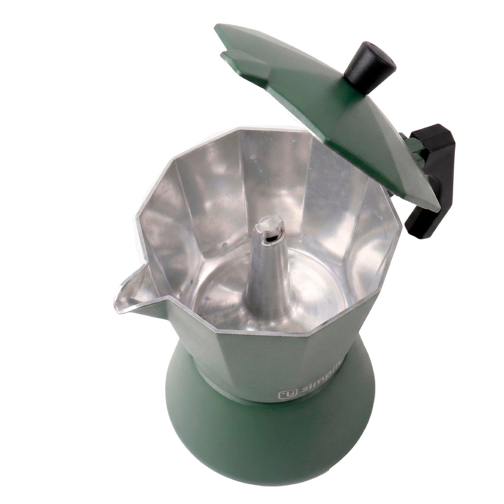 Verde · Cafetera Italiana Lucca 4 tazas 300 ml de aluminio Simplit, interior con filtro