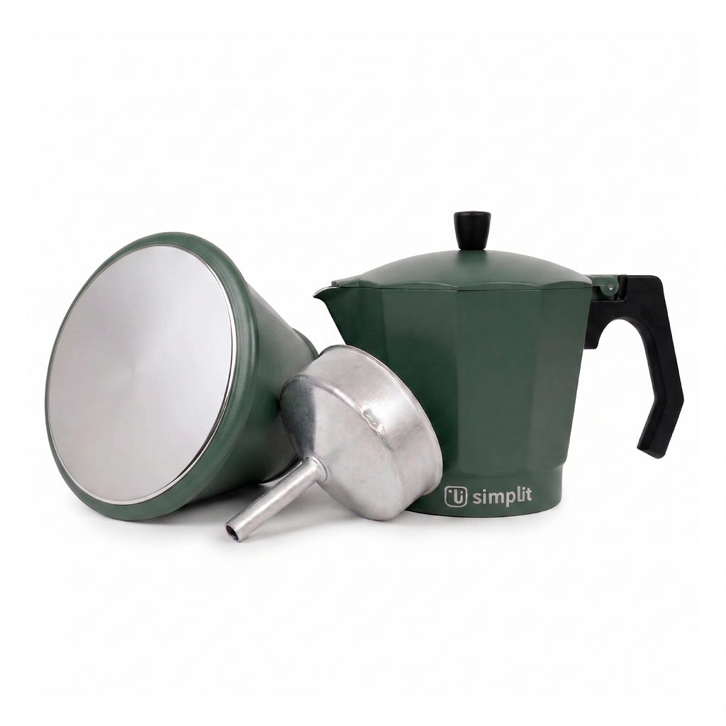Verde · Cafetera Italiana Lucca 4 tazas 300 ml de aluminio Simplit, detalle de la base