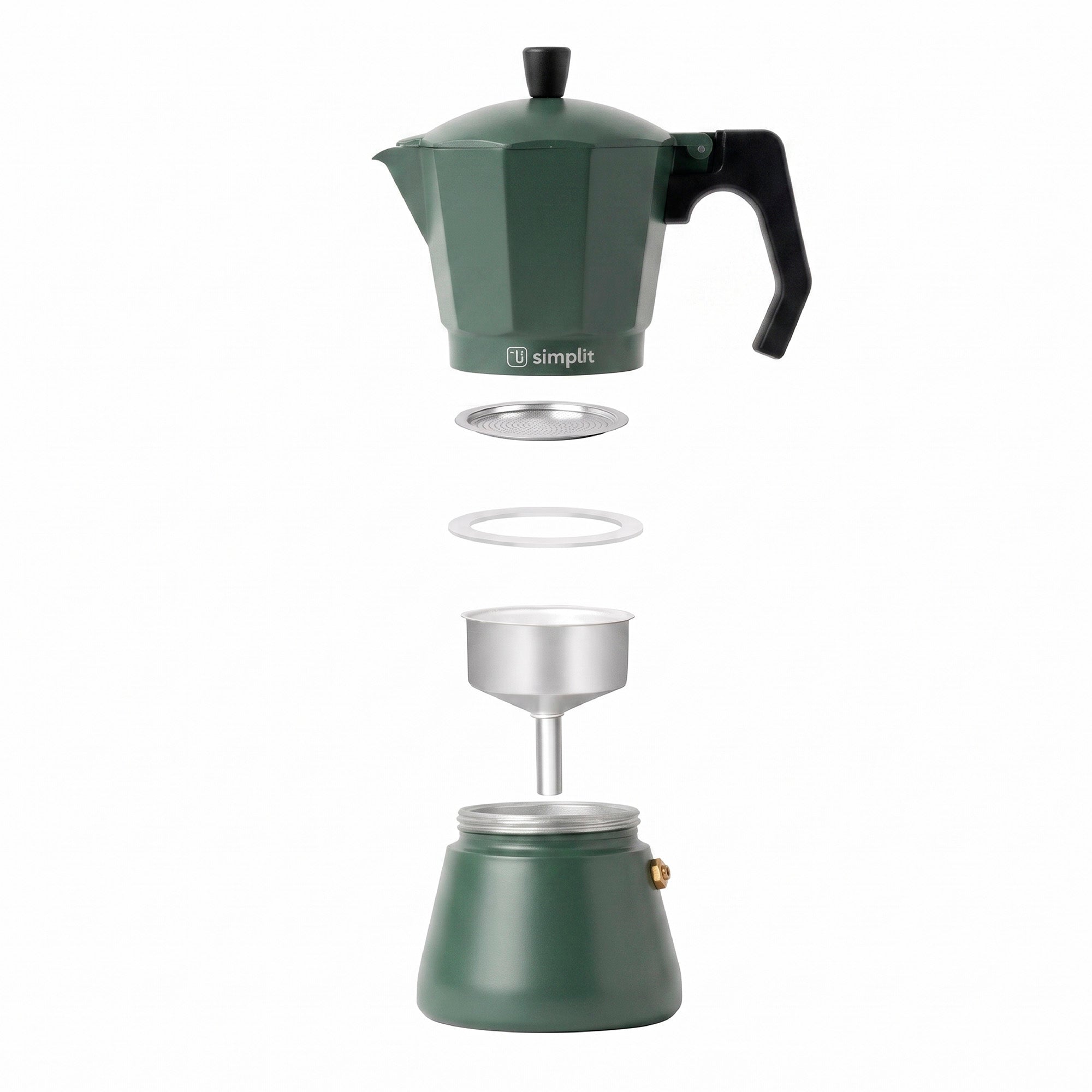 Verde · Cafetera Italiana Lucca 4 tazas 300 ml de aluminio Simplit, despiece de sus partes