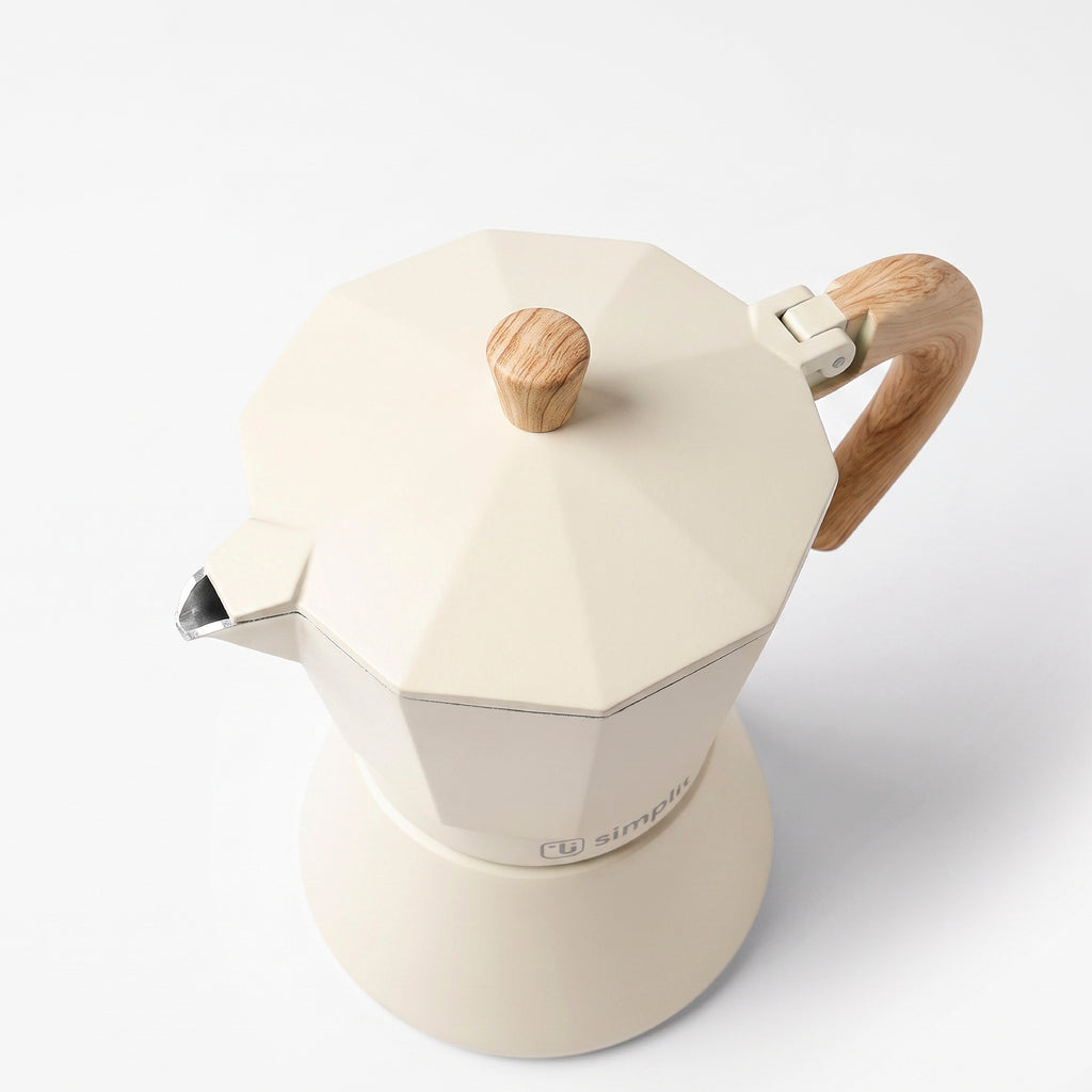 Crema · Cafetera Italiana Savannah 12 tazas 600 ml de aluminio Simplit, vista lateral