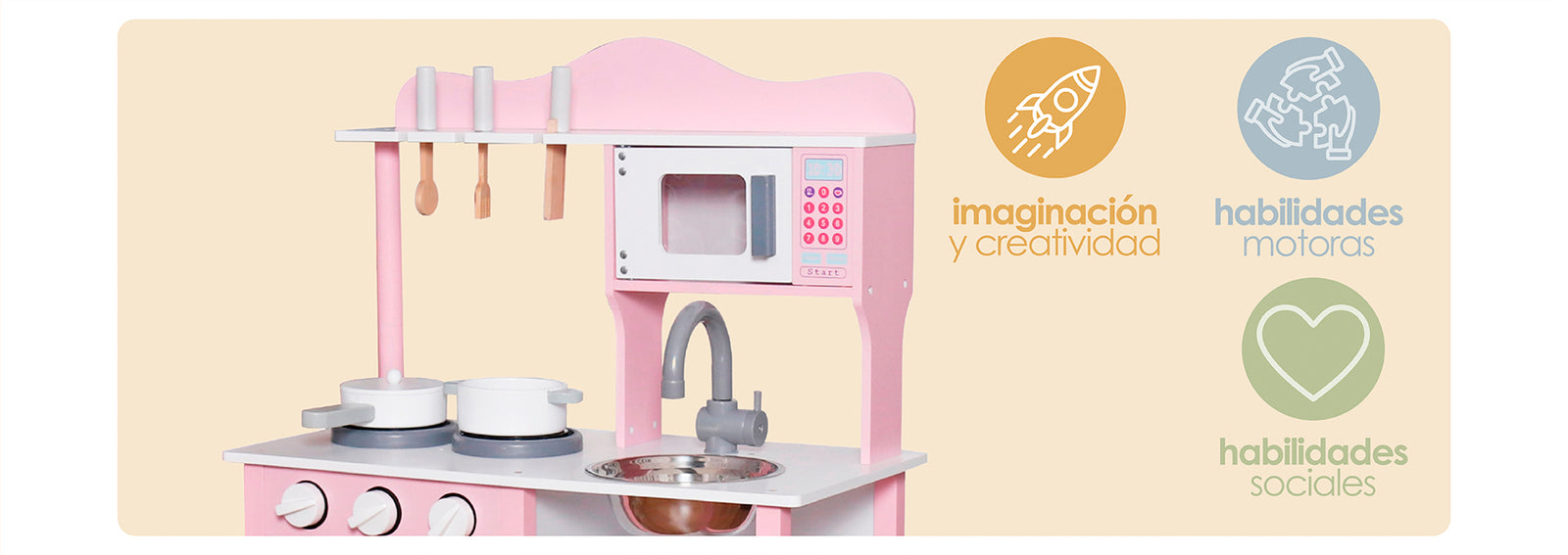 Cocina de Juguete Infantil Niños Madera Rosada con Acc Bandú
