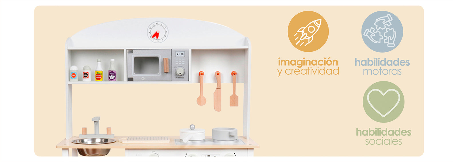Cocina de Juguete Infantil Niños Madera 11 Accesorios Bandú