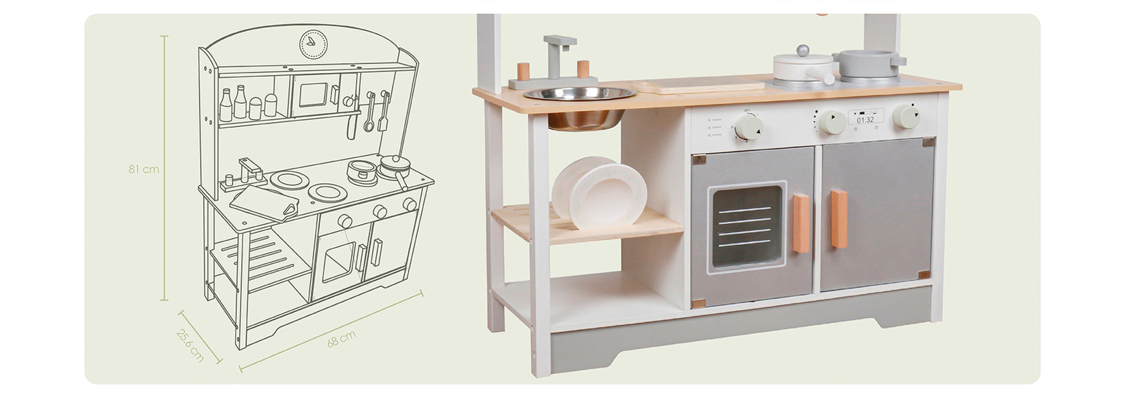 Cocina de Juguete Infantil Niños Madera 11 Accesorios Bandú