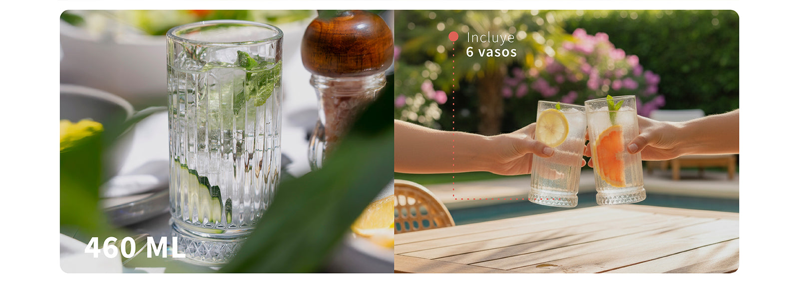 Set 6 Vasos Largos 460ml Vidrio Ginebra Simplit