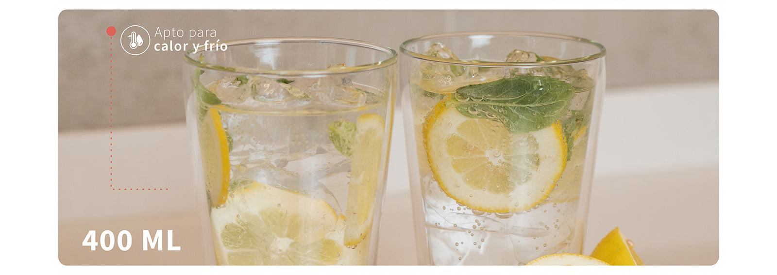 Set 2 Vasos Vidrio Doble Pared 400 ml Simplit
