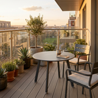 Mesa Terraza Redonda Metal Grafito 70x40cm en living moderno - Atmosphera Francia