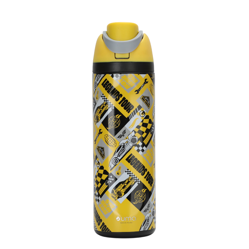 Botella Térmica Insulada Hot Wheels Legends Torque Yellow 750 ml UMA — packshot sobre fondo blanco