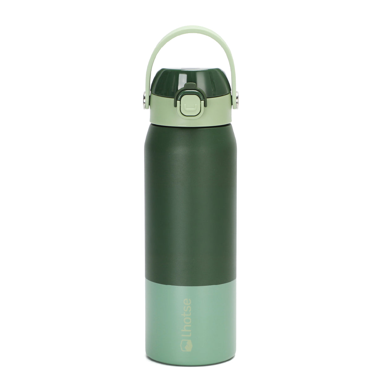Verde · Botella Térmica Hydrotek 750 ml de acero inoxidable Lhotse, sobre fondo blanco