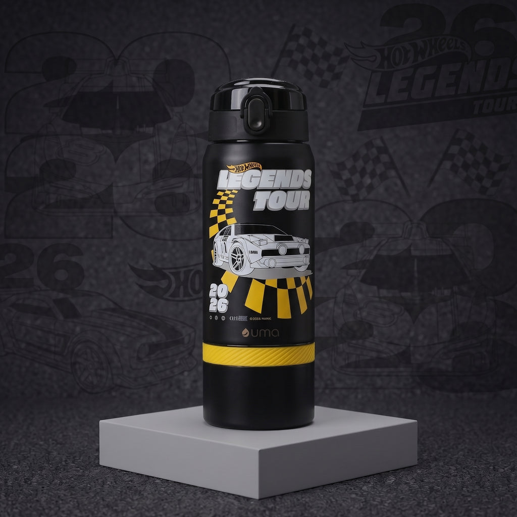 Botella Térmica Insulada Hot Wheels Legends 2 en 1 Loop Black 590 ml UMA — ambientada sobre fondo Hot Wheels Legends