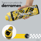 Botella Térmica Insulada Hot Wheels Legends Torque Yellow 750 ml UMA — tapa a prueba de derrames, en uso