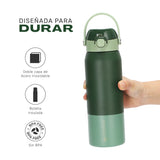 Verde · Botella Térmica Hydrotek 750 ml de acero inoxidable Lhotse, detalle de la doble capa de acero inoxidable y libre de BPA