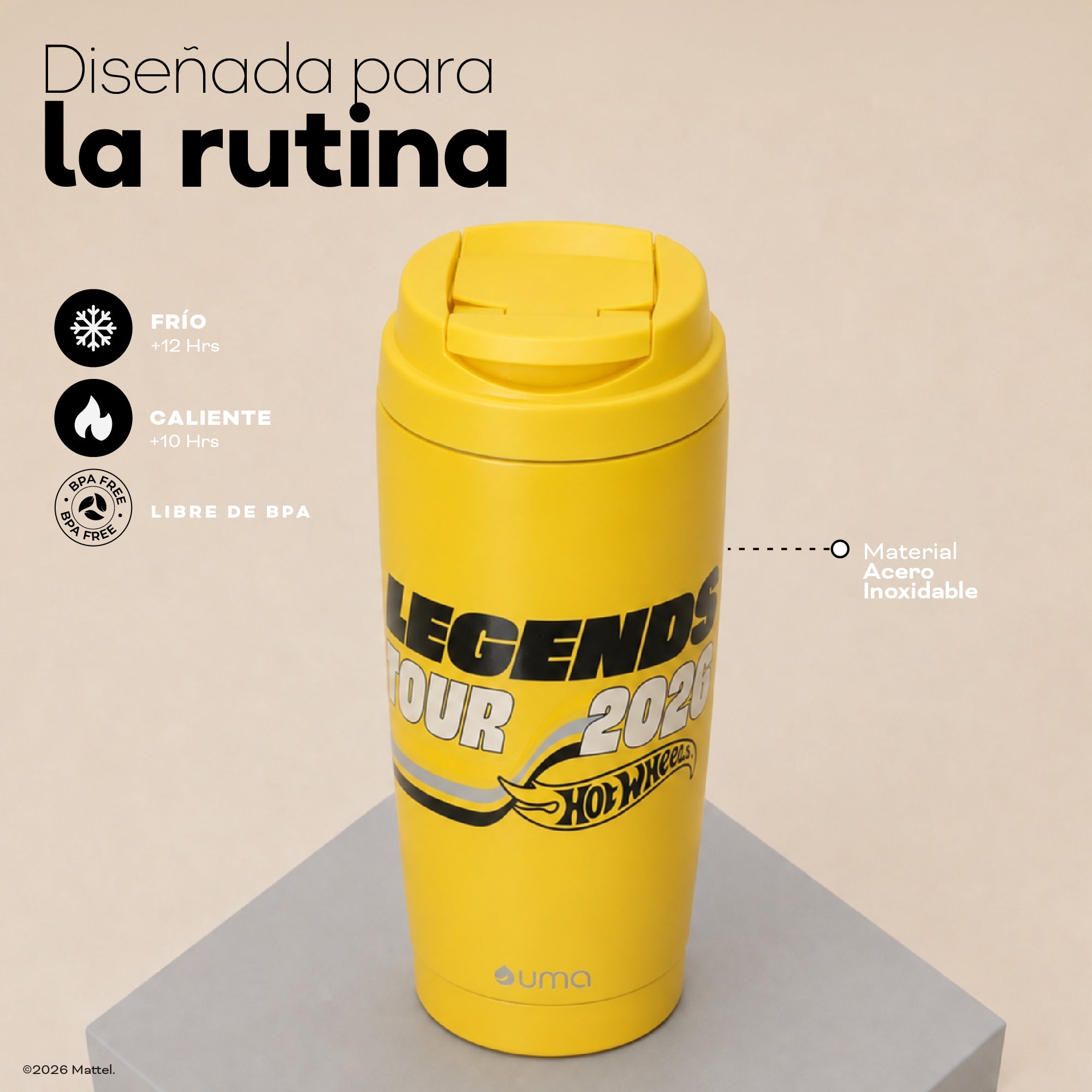 Vaso Térmico para Café Mug Hot Wheels Legends Turbo Yellow 590 ml UMA — diseñado para la rutina: frío, calor y libre de BPA
