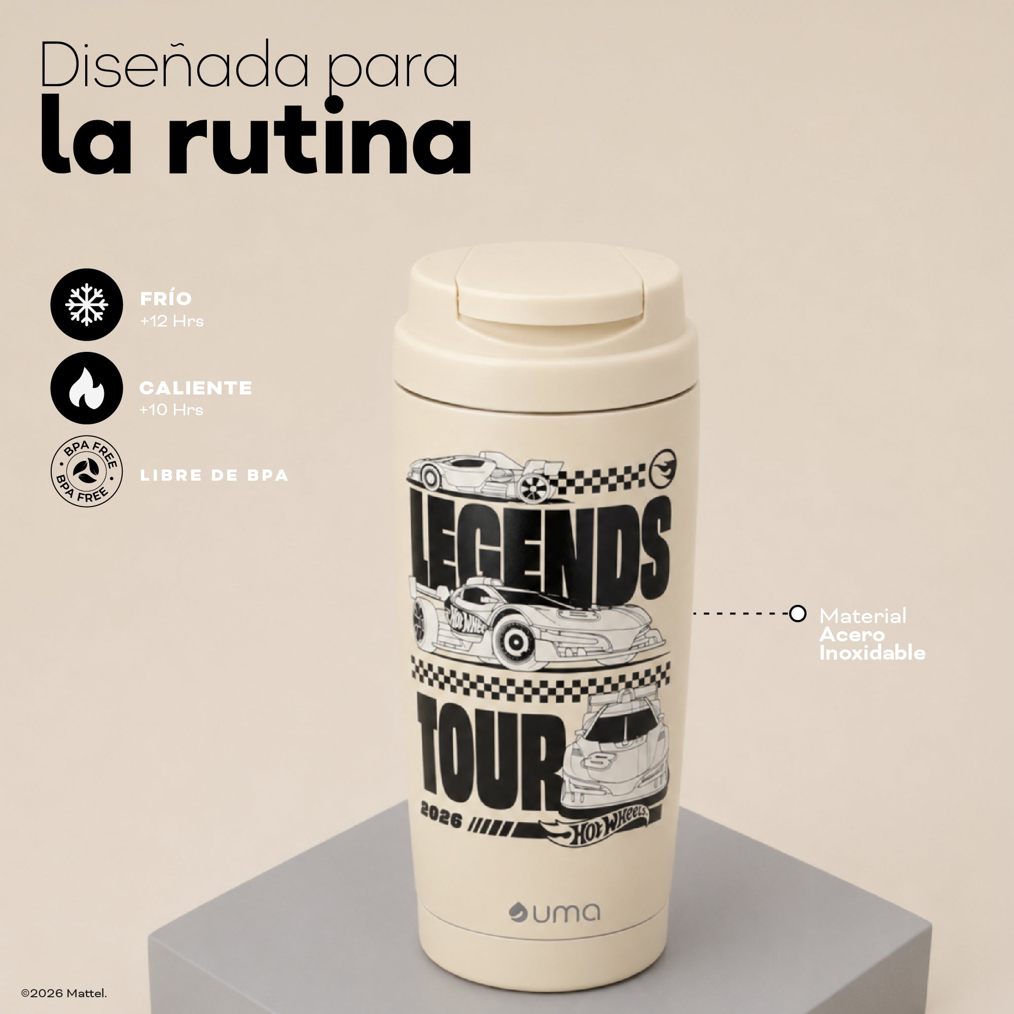 Vaso Térmico para Café Mug Hot Wheels Legends Tour Beige 590 ml UMA — diseñado para la rutina: frío, calor y libre de BPA