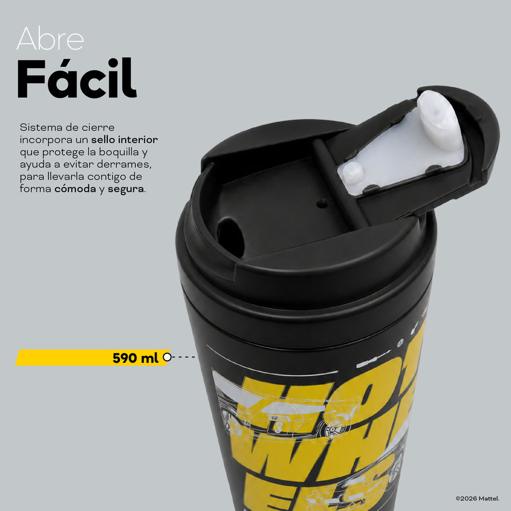 Vaso Térmico para Café Mug Hot Wheels Legends Champ Black 590 ml UMA — sistema de cierre que abre fácil, 590 ml