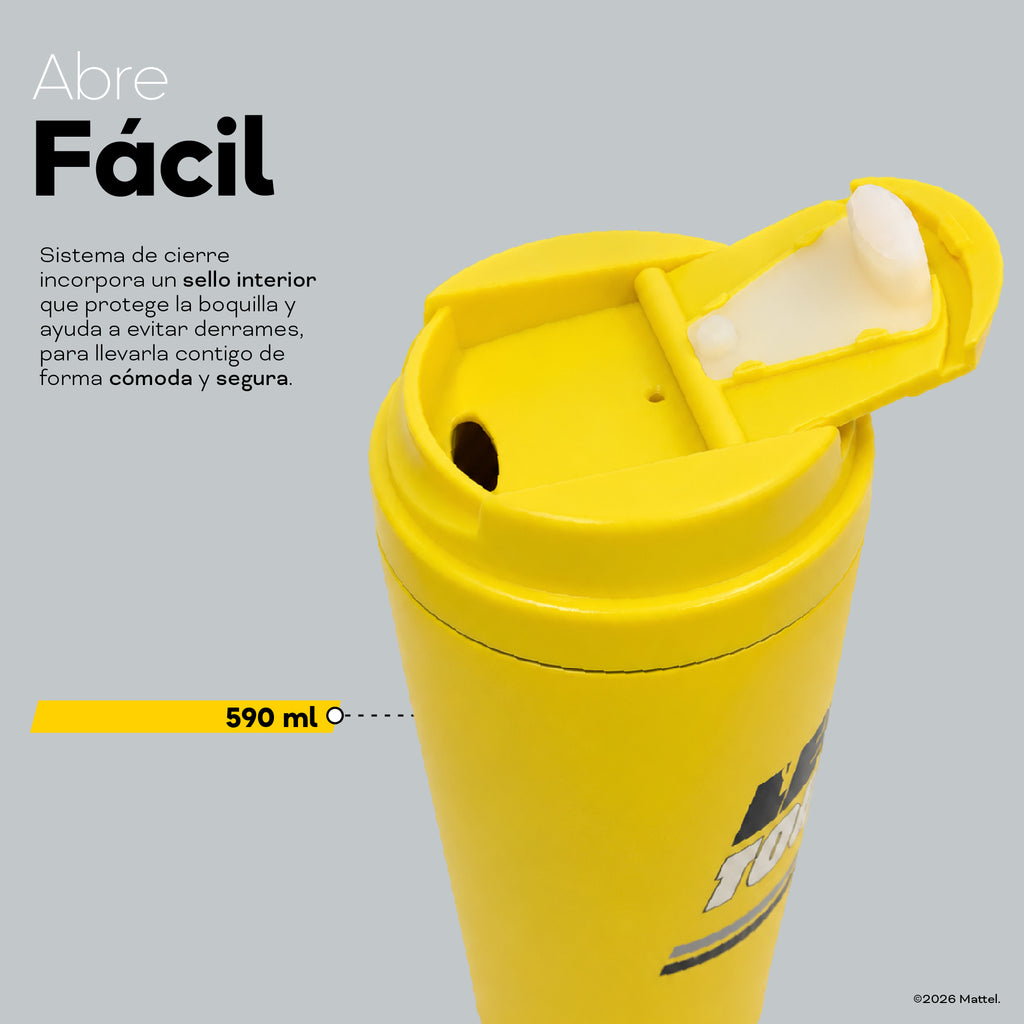 Vaso Térmico para Café Mug Hot Wheels Legends Turbo Yellow 590 ml UMA — sistema de cierre que abre fácil, 590 ml