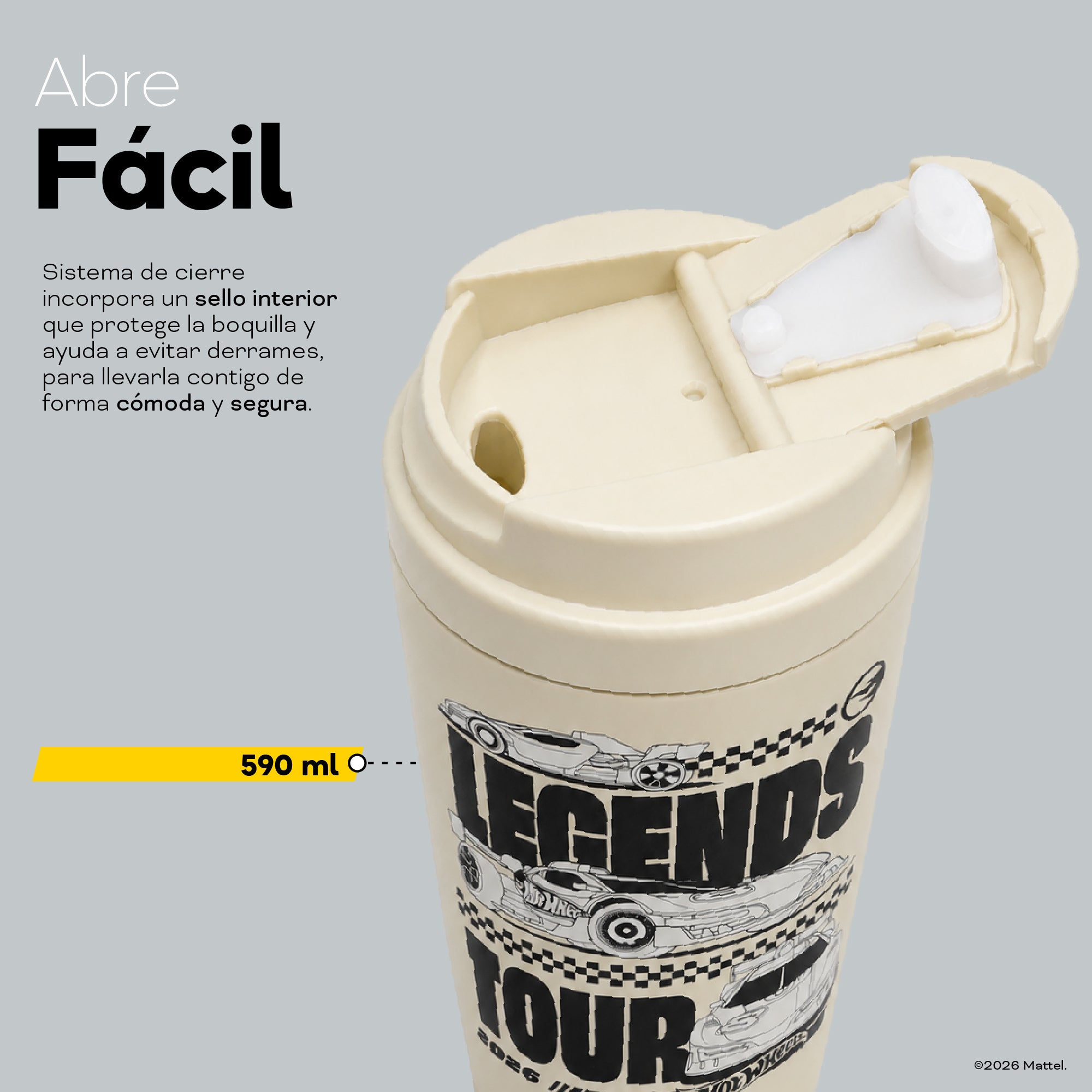 Vaso Térmico para Café Mug Hot Wheels Legends Tour Beige 590 ml UMA — sistema de cierre que abre fácil, 590 ml