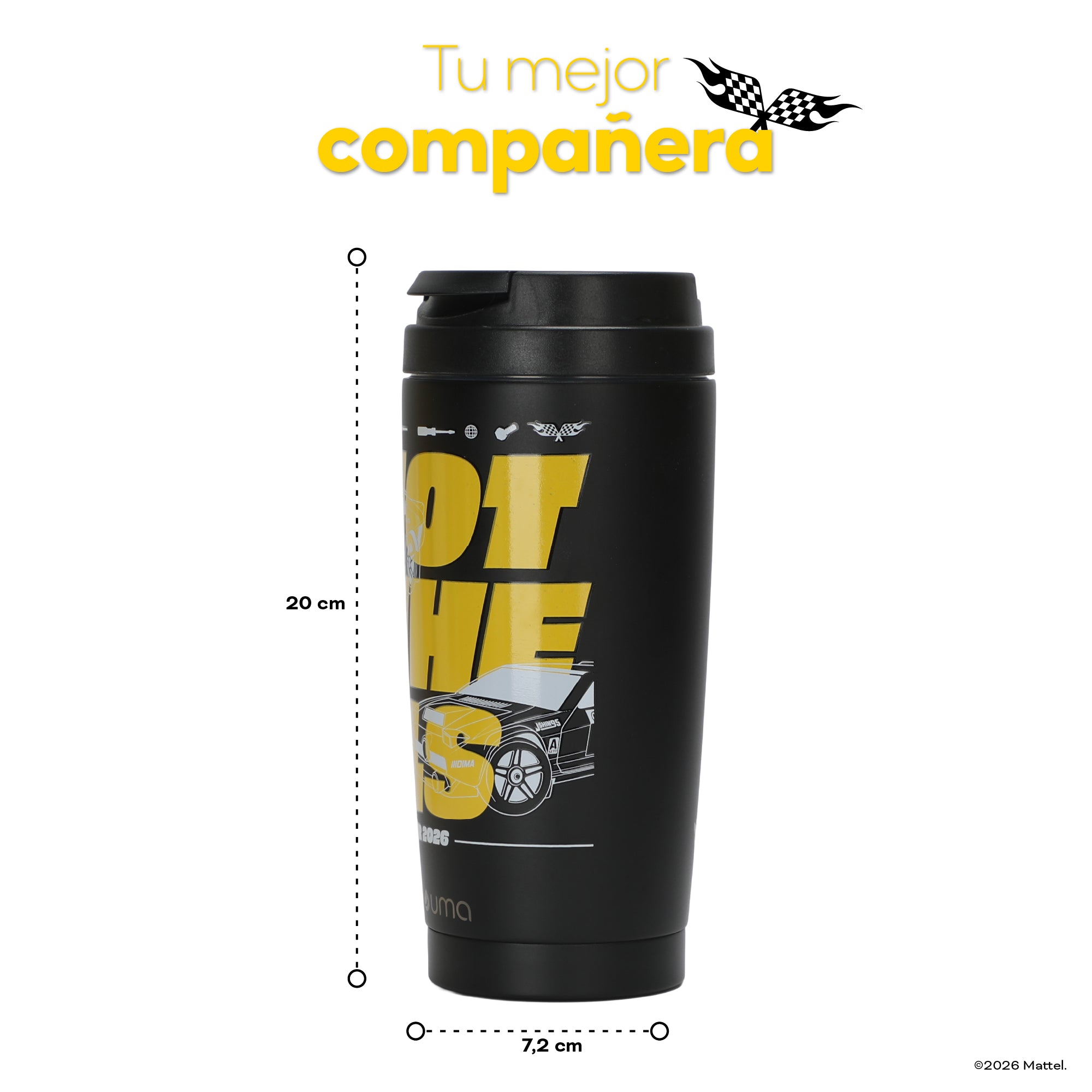 Vaso Térmico para Café Mug Hot Wheels Legends Champ Black 590 ml UMA — medidas: 20 cm de alto por 7,2 cm de diámetro