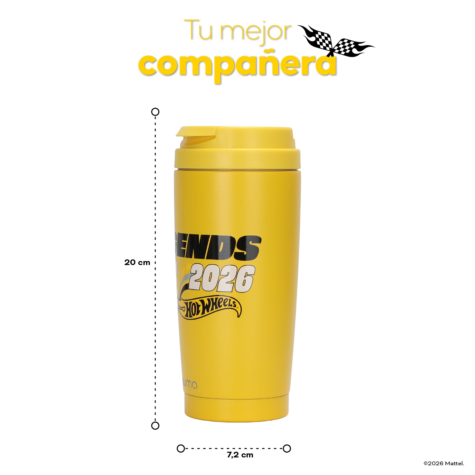 Vaso Térmico para Café Mug Hot Wheels Legends Turbo Yellow 590 ml UMA — medidas: 20 cm de alto por 7,2 cm de diámetro