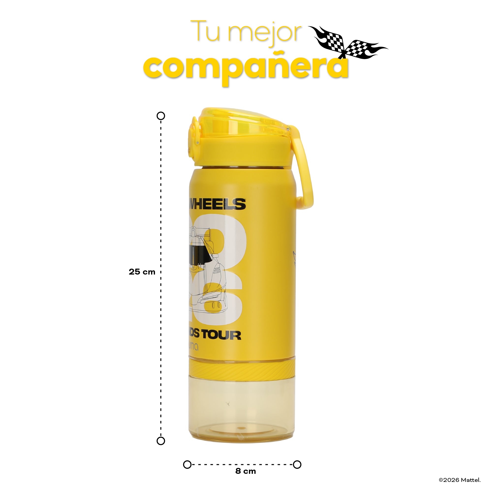 Botella Térmica Insulada Hot Wheels Legends 2 en 1 Nitro Yellow 590 ml UMA — medidas: 25 cm de alto por 8 cm de ancho