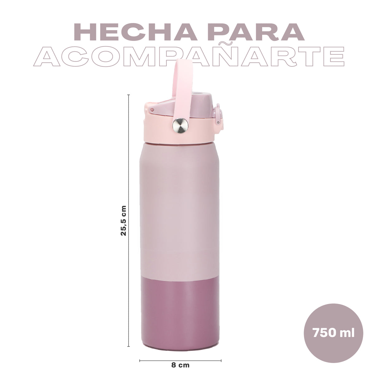 Rosa · Botella Térmica Hydrotek 750 ml de acero inoxidable Lhotse, medidas: 25,5 cm de alto por 8 cm de diámetro