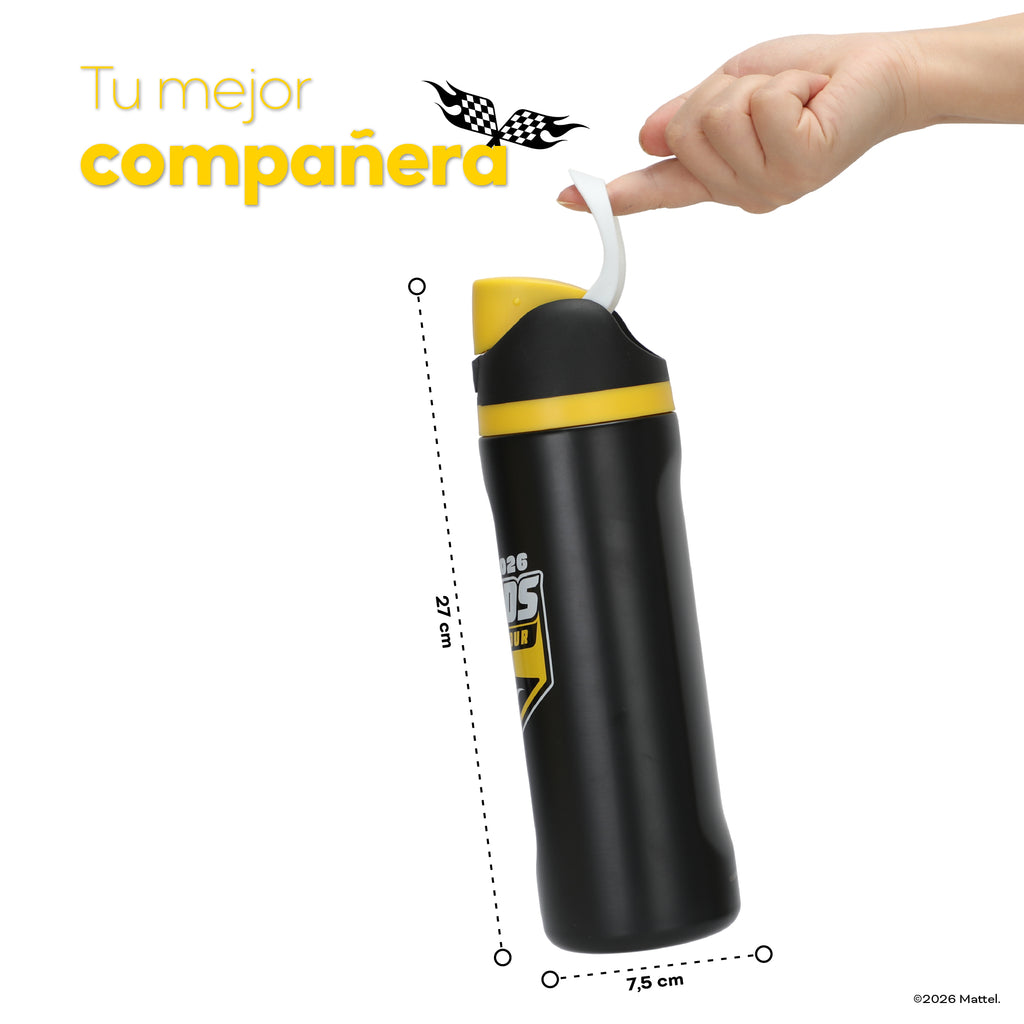 Botella Térmica Insulada Hot Wheels Legends Finish Black 750 ml UMA — medidas: 27 cm de alto por 7,5 cm de ancho