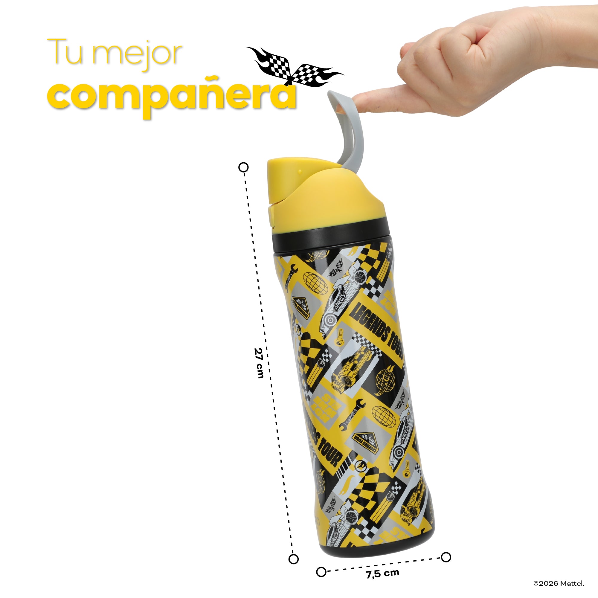 Botella Térmica Insulada Hot Wheels Legends Torque Yellow 750 ml UMA — medidas: 27 cm de alto por 7,5 cm de ancho