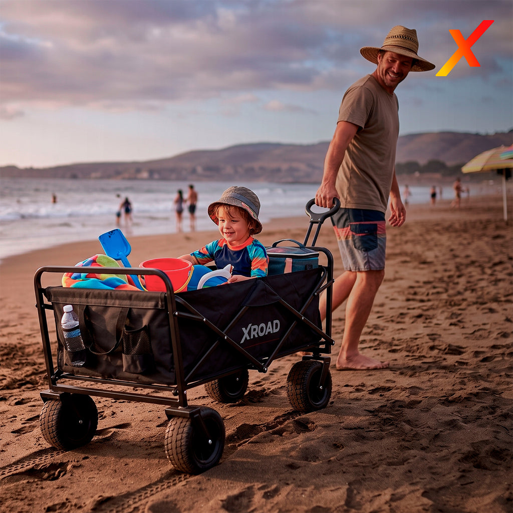 Carro de Transporte Xroad en uso con niños en la playa