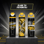 Botella Térmica Insulada Hot Wheels Legends Drift Yellow Lid 750 ml UMA — los tres diseños de la colección Legends