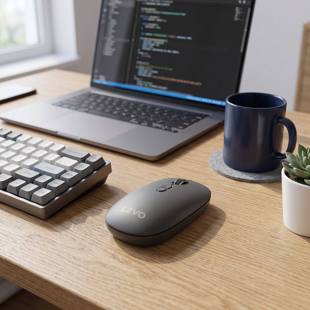 Escritorio de oficina con teclado y mouse LEVO