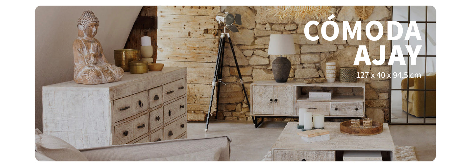 Cómoda 12 Cajones Madera tallada 127x40x94,5 cm Atmosphera